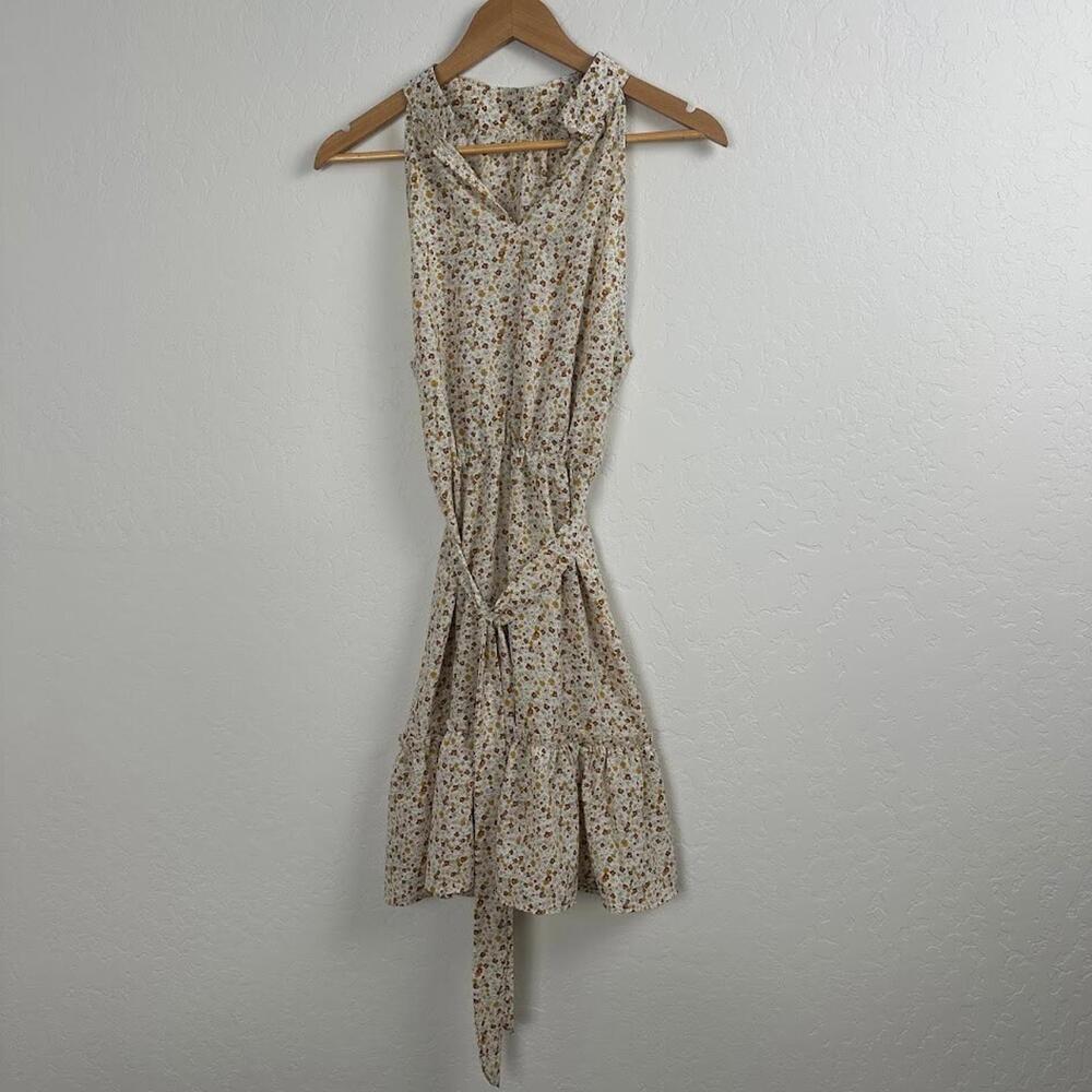 NWT Beachsissi Womens Medium Dress Floral Brown Tan Cream Button Neck Sleeveless